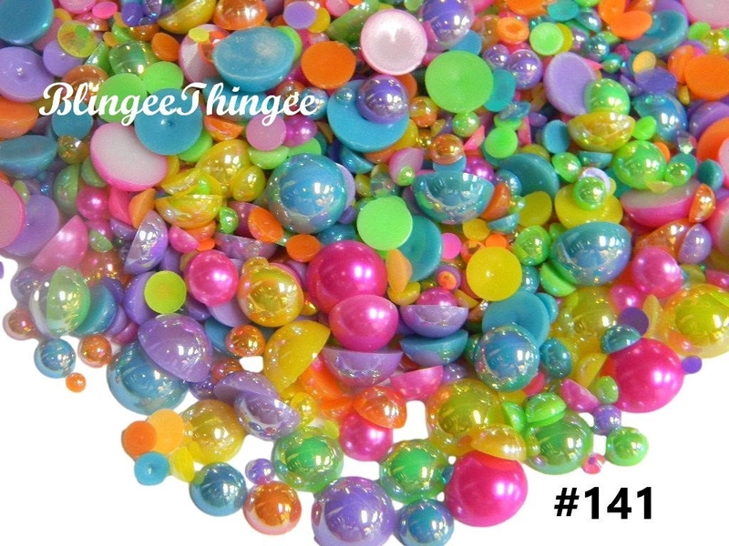 EASTER COLORS Spring Mixed Colors Sizes Flatback Faux Pearls Resin RHinestones Diy Deco Bling Craft Kit Set Mixes #141