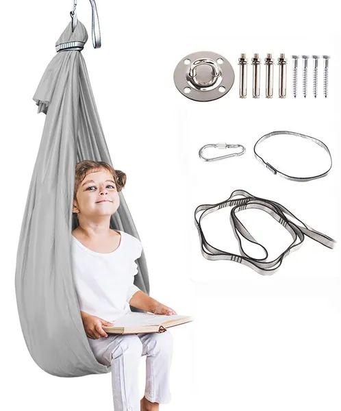 Therapy Swing for Kids with Special Needs (Hardware Included) Sensory Swing Cuddle Swing Indoor Outdoor Kids Swing Adjustable Hammock for Children with Autism, ADHD, Aspergers, Sensory Integration - Grey