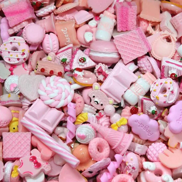 Halloluck 50 Pcs Slime Charms Easter DIY Craft Making Resin Jewery Making Kit, Resin Flatback Slime Beads Making Supplies for DIY Scrapbooking Crafts (Pink) - Pink