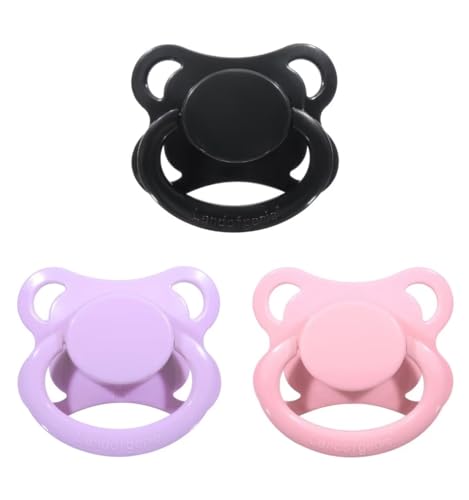 Landofgenie Large Shield Adult Size Pacifiers Set Moon Shaped Cutie Pacifier 3 Pack - 1-Black+Pink+Purple