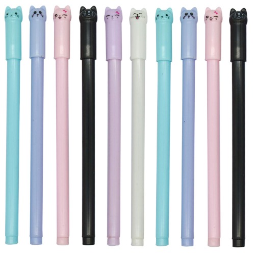 Maydahui 12PCS Cat Rollerball Pens Cute Cartoon Kitty Animal Pen Black Gel Ink for Cats Lovers Stationery School Supplies