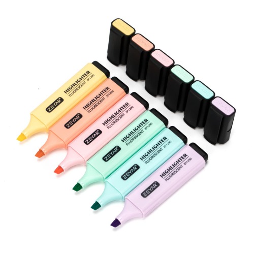 Highlighter by ZEYAR, Chisel Tip Marker Pen, Assorted Colors, Water Based, Quick Dry (6 Macaron Colors)
