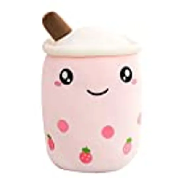Boba Plushie, 9.4 in Boba Plush Pillow Toy Hugging Pillow Gifts for Kids, Valentine, Christmas (Pink Strawberry)