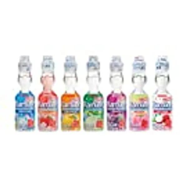 Sangaria Ramune Japanese Soft Drinks, Marble Soda, Carbonated, Variety Pack, Bundles, Mix Favor Combo, Original, Strawberry, Orange, Melon, Grape, Peach, Lychee, Flavors, 6.76 Fl Oz