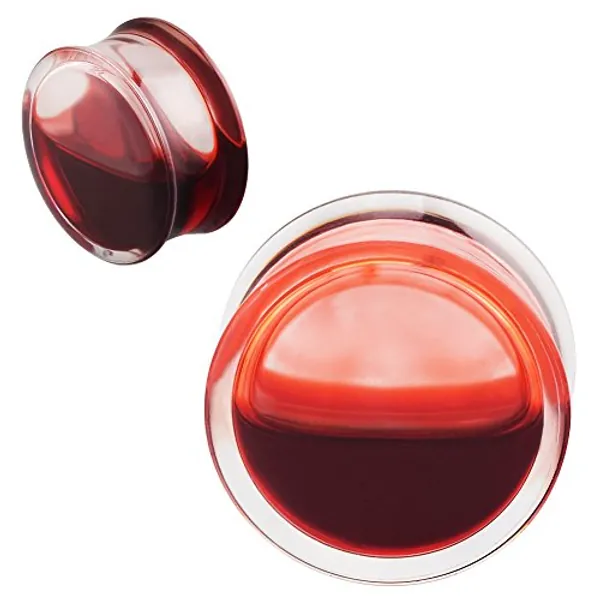 Longbeauty 2Pcs Acrylic Red Liquid Blood Double Flare Ear Tunnels Expander Plugs Stretcher Gauge 0g-5/8