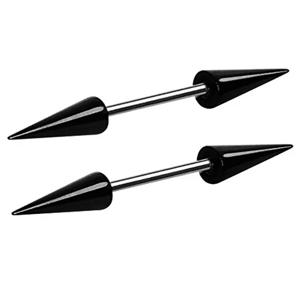 14GA 316L Surgical Steel PVD Plated Black Spike Nipple Barbells, Sold as a Pair (12mm Spike Length)