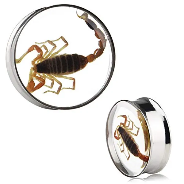 Awinrel Ear Gauges Plugs Genuine Scorpion Inlay Stainless Steel Double Flare Tunnels Stretching Expander Body Piercing Jewelry 2 Pieces