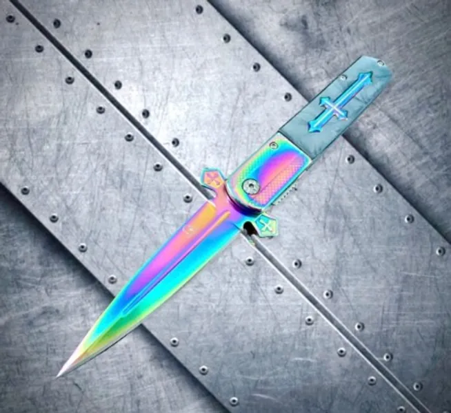 Collectible Rainbow Cross 9 Stiletto Pocket Knife. Spring | Etsy