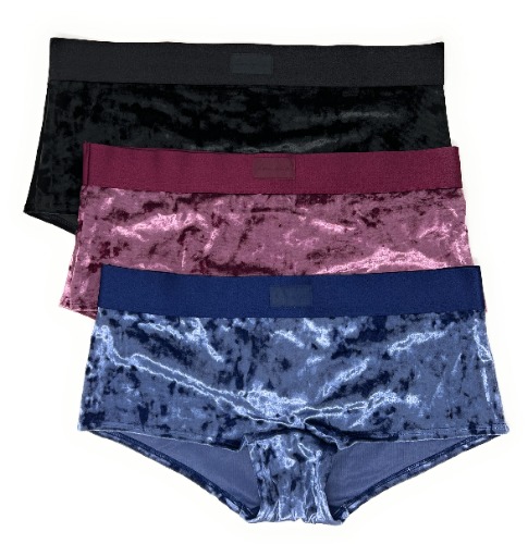 Victoria's Secret PINK Boyshort Panty Set of 3 - Large Velvet Black / Maroon / Navy