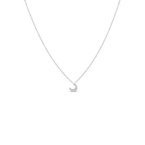 Crescent Moon Necklace Gold With Diamonds - 14K White Gold