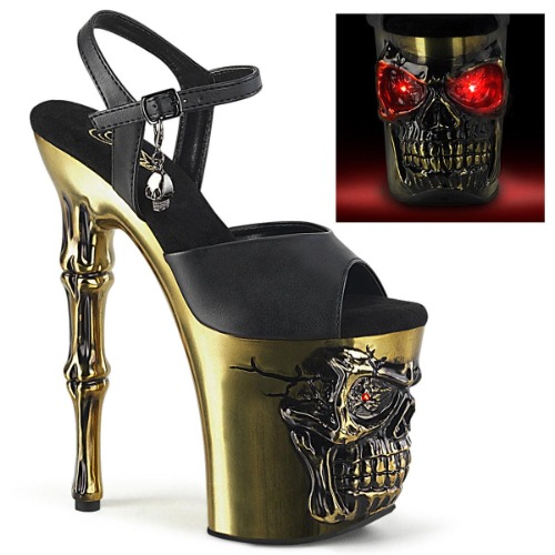 RAPTURE-809-LT Sexy Platform High Heels - 8 / Blk Faux Leather/Satin Copper Chrome / 4