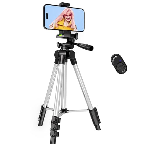 Phone Tripod, Lusweimi 44-inch iPhone Tripod with Phone Holder Mount/Wireless Remote for Cell Phone/Camera/Webcam/GoPro, Tabletop Lightweight Tripod for iOS/Android/Smartphone - 44-inches