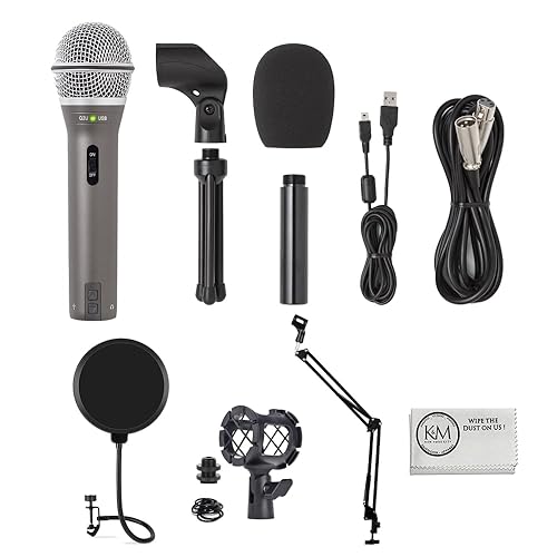 Samson Q2U Recording & Podcasting Pack | Gray Bundled with Shockmount + Pop Filter + Mic Arm + Microfiber Cleaning Cloth (5 Items) - Q2U Gray+ Arm + Pop Filter Kit