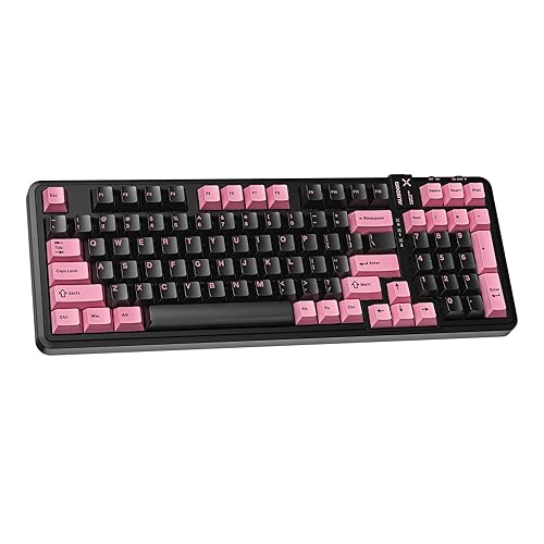 AUSDOM 98Pro Wireless Mechanical Keyboard, Tri-Mode BT/2.4GHz/USB-C Hot Swappable Custom Gaming Keyboard with Backlit, Gasket Structure, Linear Switches for Windows/Mac/PC (Black&Pink 97keys) - Black&Pink