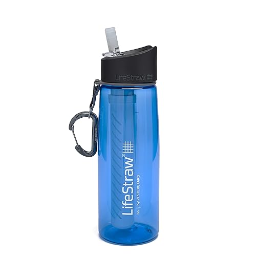 LifeStraw Go Water Filter Bottle with 2-Stage Integrated Filter Straw for Hiking, Backpacking, and Travel, Blue