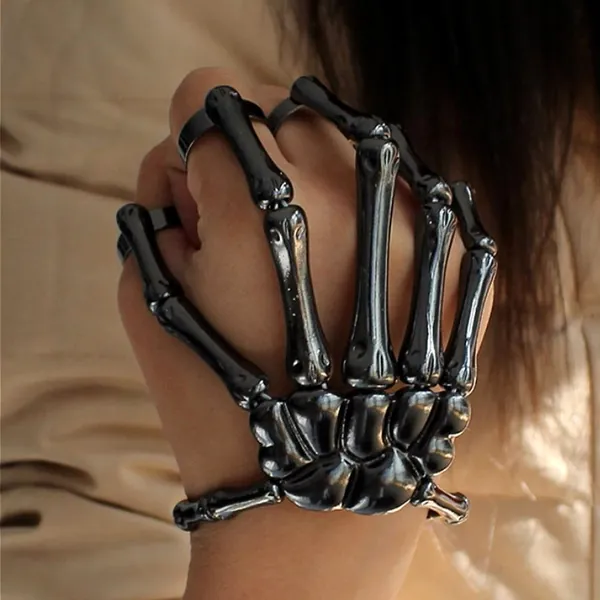 Gothic Skeleton Bracelet, Skeleton Hand Bracelet, Skeleton All Bone Hand Ring Bracelet, Skull Ring, Hallowen Bracelet, Cosplay Jewelry