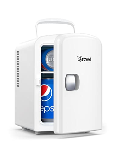 AstroAI Mini Fridge, 4 Liter/6 Can AC/DC Portable Thermoelectric Cooler and Warmer Refrigerators for Mother's Day Gift, Skincare, Beverage, Home, Office and Car, ETL Listed (White - White