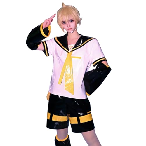 Generic Game Anime Kagamine Rin Cosplay Kagamine Len Cosplay Complete Patent Leather Uniform Halloween Costume with Wig - Len - Medium