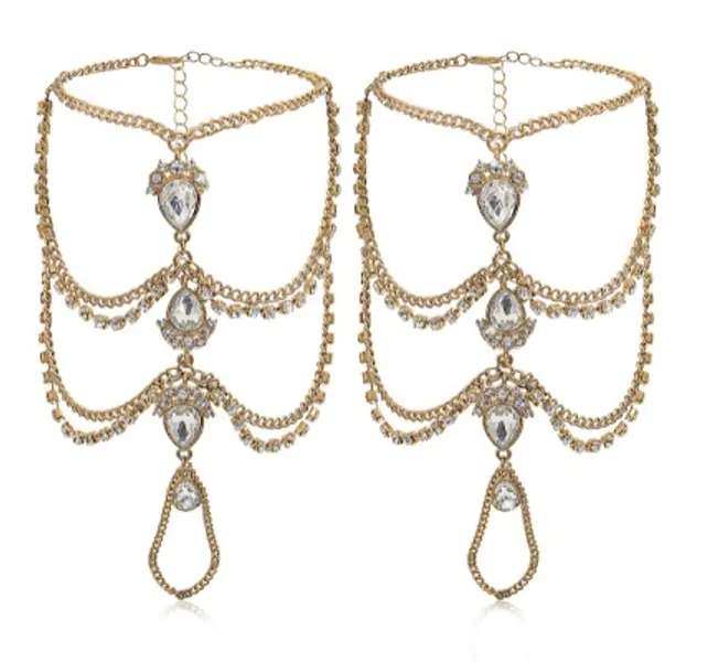 Bienvenu 2pcs Crystal Anklets for Beach Barefoot Sandals Wedding Vacation