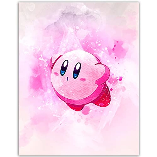 Kirby Poster Wall Art - Watercolor Kirby Decor Wall Art - Super Smash Bros Kirbys Dreamland Poster - Great Kirby Merch Or Birthday Kirby Gifts - Kirby Merchandise For Walls Or Bedroom - Pink Kirbys Dream Land Gamer Poster For Game Room- 11x14 Unframed