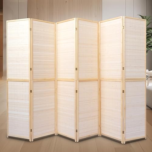 Room Divider Folding Privacy Screens, 6FT Bamboo Room Divider Wall Panel, Freestanding 2-in-1 Multifunction Partition Room Dividers for Room Separation 6 Panel Hand Made Wall Divider Screen， Beige - 6 Panels - Beige