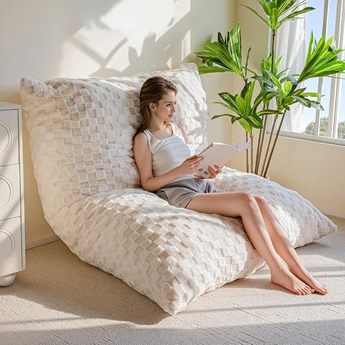 HIGOGOGO 3 in 1 Bean Bag Chair, Giant Loveseat Convertible Lounger for Adult with Filler Included for Bedroom Room Living Room, 80x60 Inch, Beige - Beige - 80x60 Inch