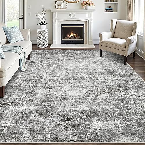 LOVORAL Area Rugs for Living Room: 9x12 Washable Neutral Abstract Rug for Bedroom Large Soft Modern Dining Room Rugs Indoor Floor Low Pile Carpet for Home Office Nursery - Grey - 9' x 12' - Grey