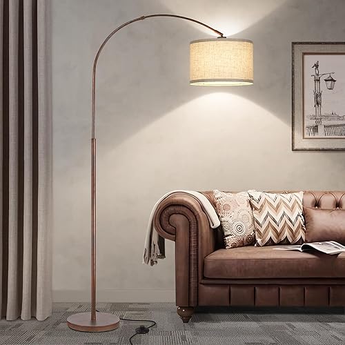 Floor Lamp for Living Room, Vintage Arc Floor Lamp with Adjustable Lamp Head, Tall Pole Lamp with On/Off Pedal Switch, Over Couch Arched Reading Light for Bedroom, Office, Study Room (Antique Bronze) - Antique Bronze