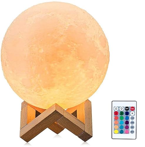 LED Moon Light with Remote Control,Dimmable 15cm 3D Print Moon Lamp LED 16 Colors Portable Night with Touch Control,USB Rechargeable + Built-in Battery - Moon Light