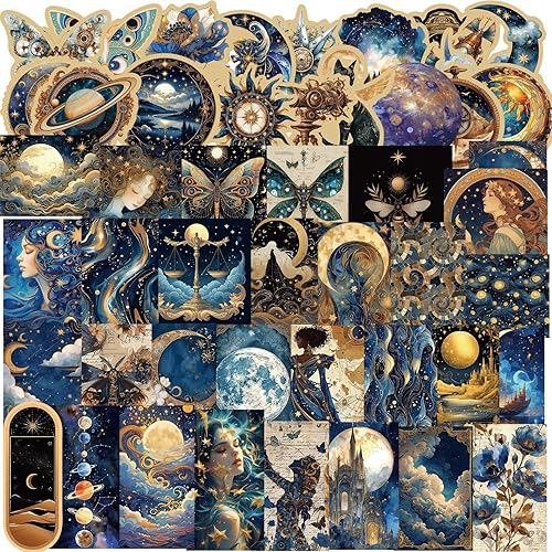 50Pcs Space Galaxy Moon Planets Stickers Laptop Car Scrapbook Phone Skateboard Suitcase Luggage Bike Vintage Astronomy Vinyl Waterproof Aesthetic Personalised Stickers for Teens Boys Girls Adults