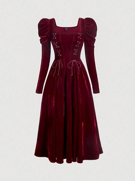 Vintage Burgundy Long Sleeve Dress