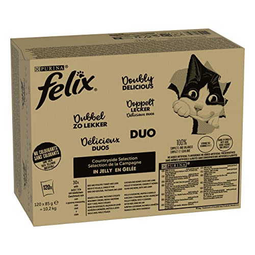 FELIX So gut wie es aussieht Doppelt Lecker Katzenfutter nass in Gelee, Sorten-Mix, 120er Pack (120 x 85g) - So gut wie es aussieht Doppelt Lecker - 10.2 kg (1er Pack)