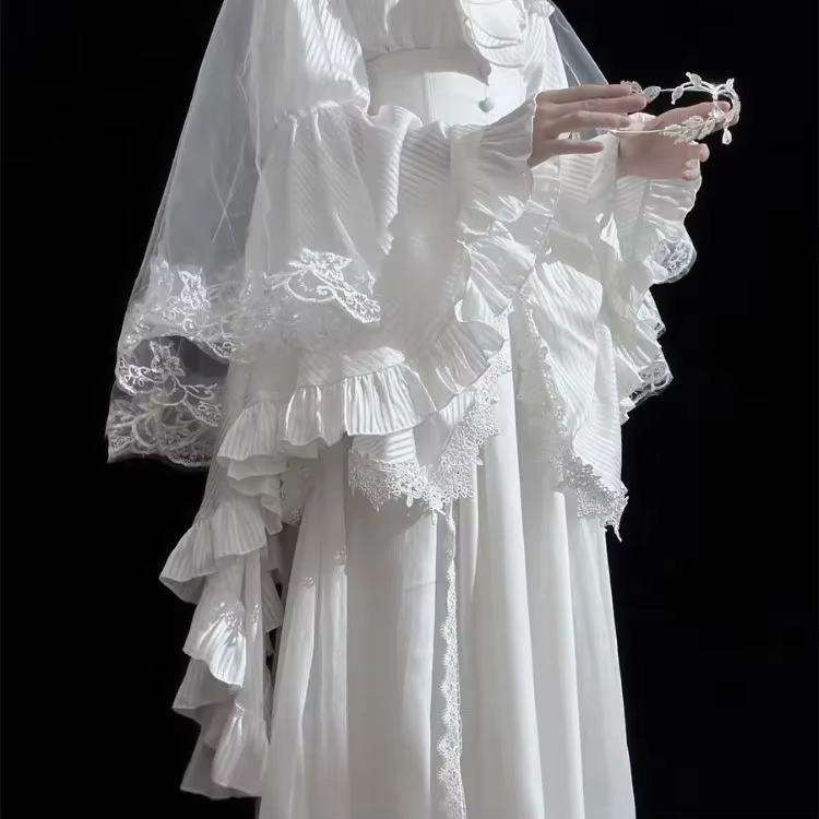 Camisas de manga acampanada para mujer + Y2k e-girl, faldas sueltas de longitud media de cintura alta, Harajuku, Lolita, Primavera, nuevo conjunto de dos piezas - AliExpress 200000345