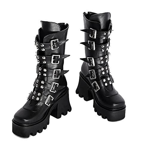 JIFAENY Ladies Winter nero Gothic Punk Platform Boots Women Cuckle Creeper Ceple - 42 EU - Negro