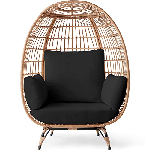 Best Choice Products Black Egg Chair for Relaxing | Wicker | 440lb | Steel | 4 Cushions - Black