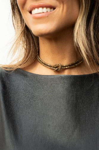 Crystal Knot Necklace - Antique Gold - 12"(5" extender chain)