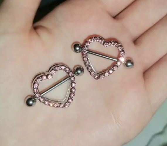 2pcs luxury heart double layer rhinestone sexy piercing nipple bars body jewelry uk