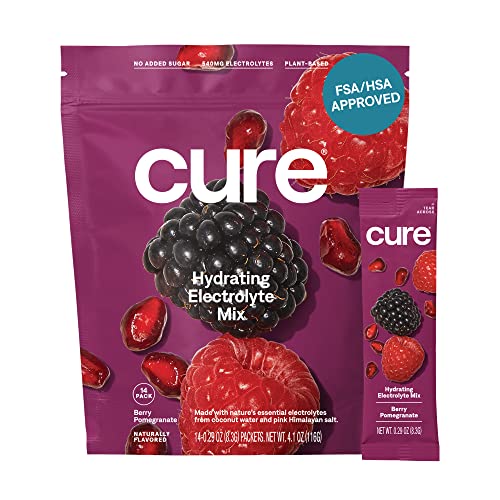 Cure Hydration Mix | Organic Electrolyte Powder | No Added Sugar | Paleo Friendly | Made with Coconut Water | Pack of 14 (Mixed Berry)