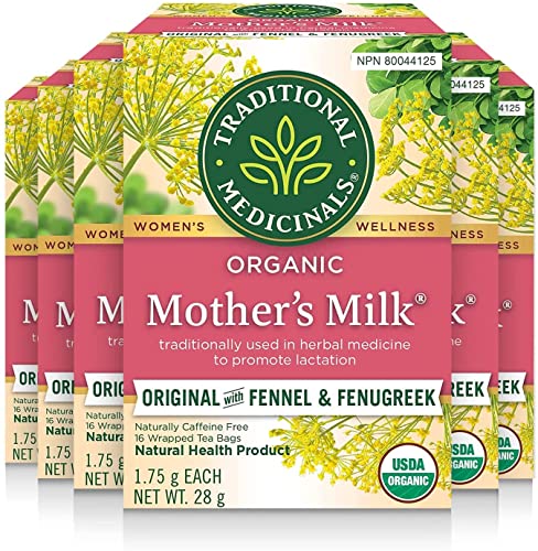 Traditional Medicinals - Organic Mother's Milk Lactation Herbal Tea (Pack of 6) - Supports Milk Production For Nursing Mothers - 96 Tea Bags Total - 16 Count (Pack of 6) - Mother's Milk - Herbal Tea