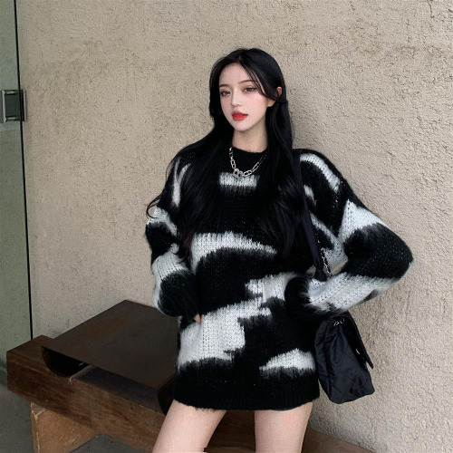 Black and White Fluffy Monochrome Sweater