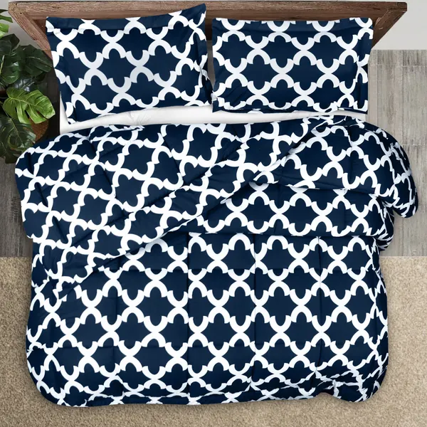 Utopia Bedding Printed Comforter Set (Queen, Navy) with 2 Pillow Shams - Luxurious Brushed Microfiber - Down Alternative Comforter - Soft and Comfortable - Machine Washable