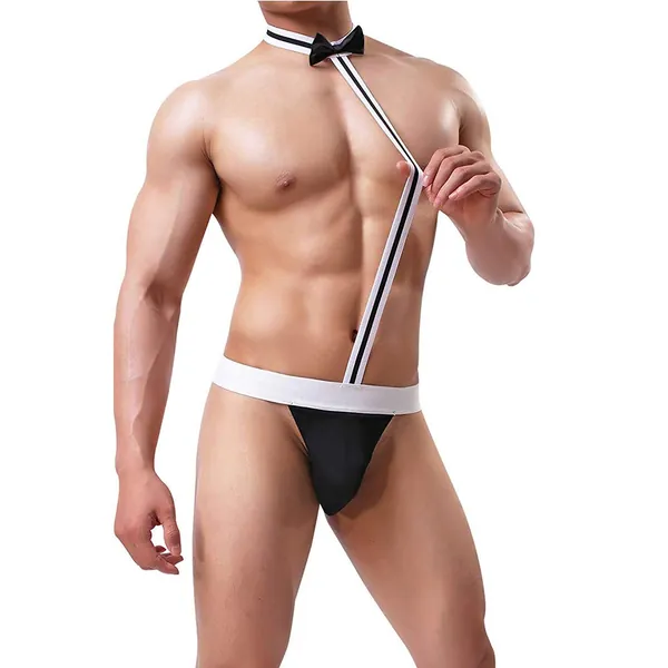 JFAN Men Bow Tie Briefs Pouch Thong Low Rise Underwear Cotton Comfort Jockstrap Stretch G-String T-Back