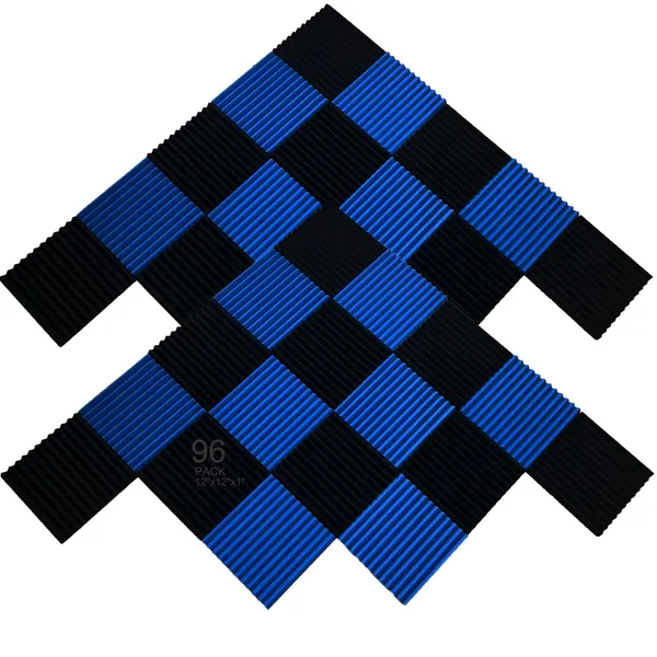 96 Pack Black/BLUE 12"X 12"X1" Acoustic Panels Studio Soundproofing Foam Wedge Tiles,