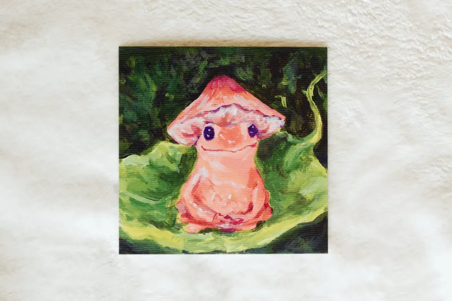 Mushroom Frog Painting Print | 5x5 Acrylic Painting Print on Archival Paper | Cute Cottagecore Wall Art and Home Decor| Pink Frog Animal Art