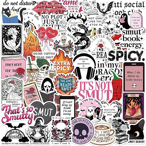 50 Pcs Book Stickers for Kindle, Smutty Bookish Sticker for Readers Adult Spicy Booktok Vinyl Decals for Laptop Ebook Reader Water Bottle Girls Waterproof Smut Romance (Smutty) - Smutty