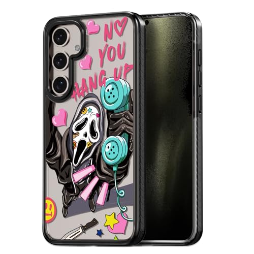 Rosarnnah Compatible for Samsung Galaxy S24 Case Cute Aesthetic - Fashion Funny Scream Skeleton Skull Print Cover - Durable Shockproof protective Phone Case 6.2" Black - Basic - Skeleton
