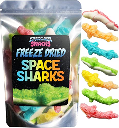 Freeze Dried Gummy Sharks - Premium Candy Shipped in a Box for Extra Protection - Space Age Snacks Space Sharks Freeze Dry Candy for All Ages (3 Ounce) - 3 Ounce (Pack of 1)