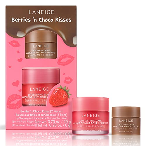 LANEIGE Berries 'N Choco Kisses Set: Lip Sleeping Mask Berry (Full Sized) & Chocolate (Travel Sized), Hydrate, Nourish