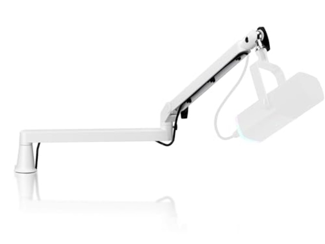Prizmora Low Profile Mic Arm Microphone Boom Arm Professional Adjustable Solid Desk Mount Clamp Cable Management Microphone Holder Stand for Podcast Streaming Gaming Studio Mic Stand White