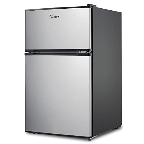 Midea WHD-113FSS1 Compact Refrigerator, 3.1 cu ft, Stainless Steel - Stainless Steel - Double Door - Refrigerator